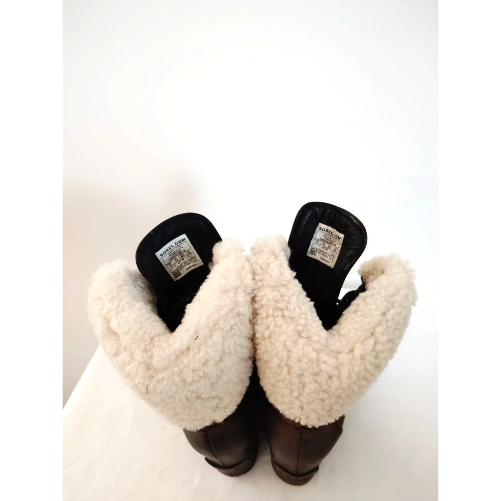 Sorel Women's 5.5 Joan of Arctic Wedge Lexie Brown Leather Fur Lined Waterproof